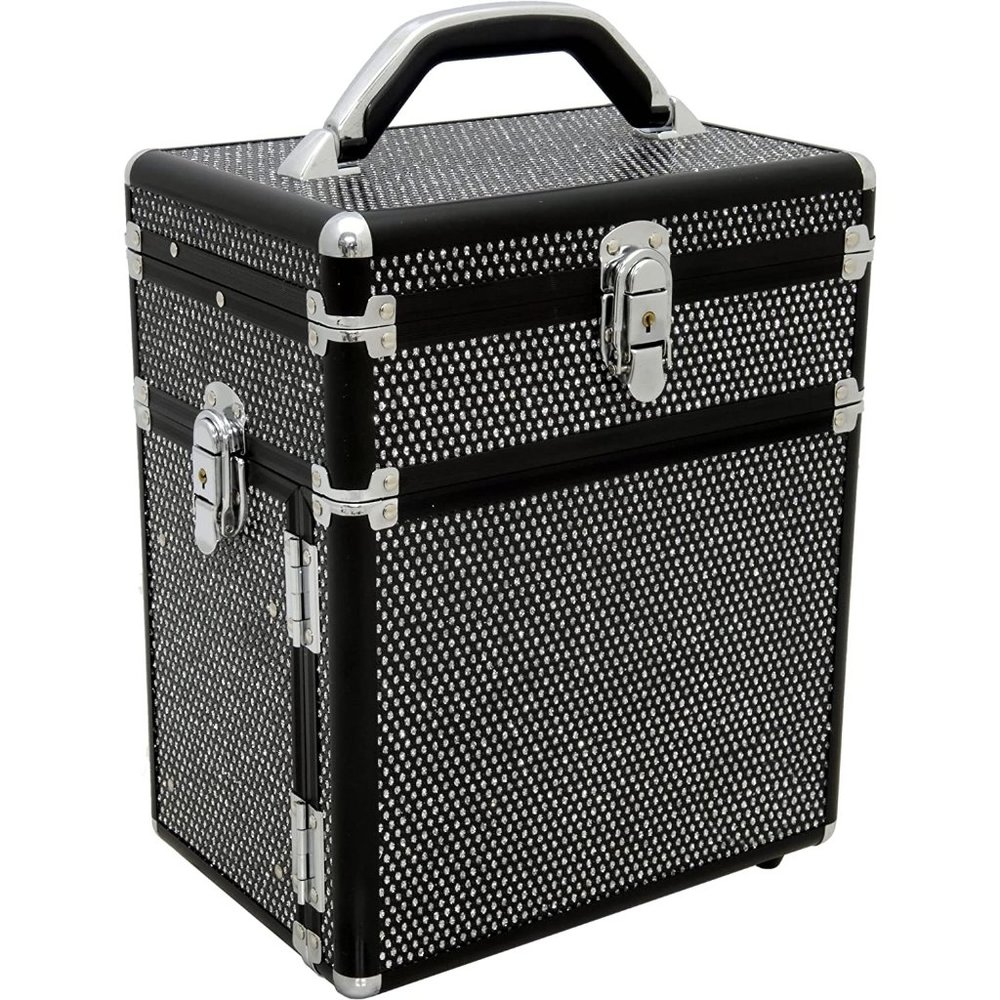 Professional Travel Cosmetic Makeup Case Jewelry Organizer Crystal Black